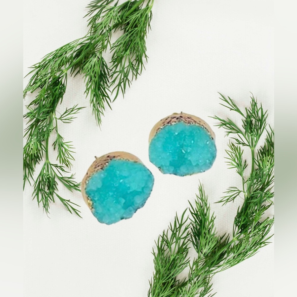 Druzy Stud Earring Turquoise Stone Gold Hammer Dainty Jewelry Women Boho Post